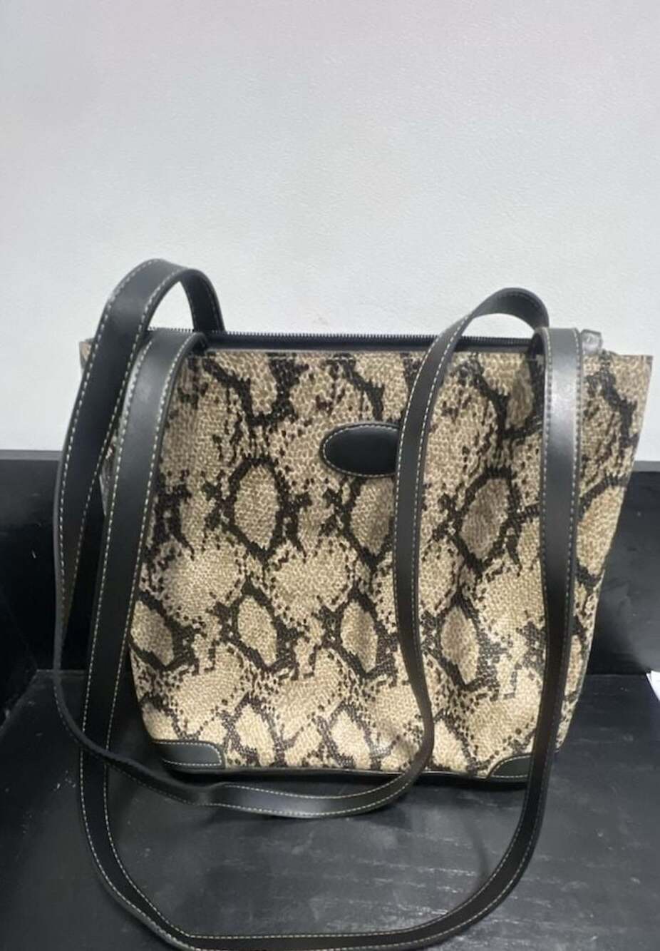 Snakeskin Print Leather Shoulder Bag